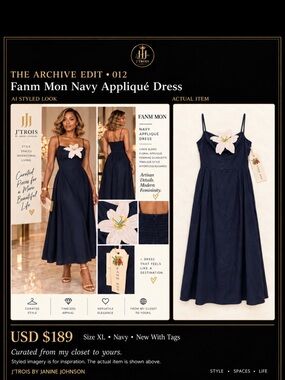 Fanm Mon Navy Floral-Appliqué Midi Dress
